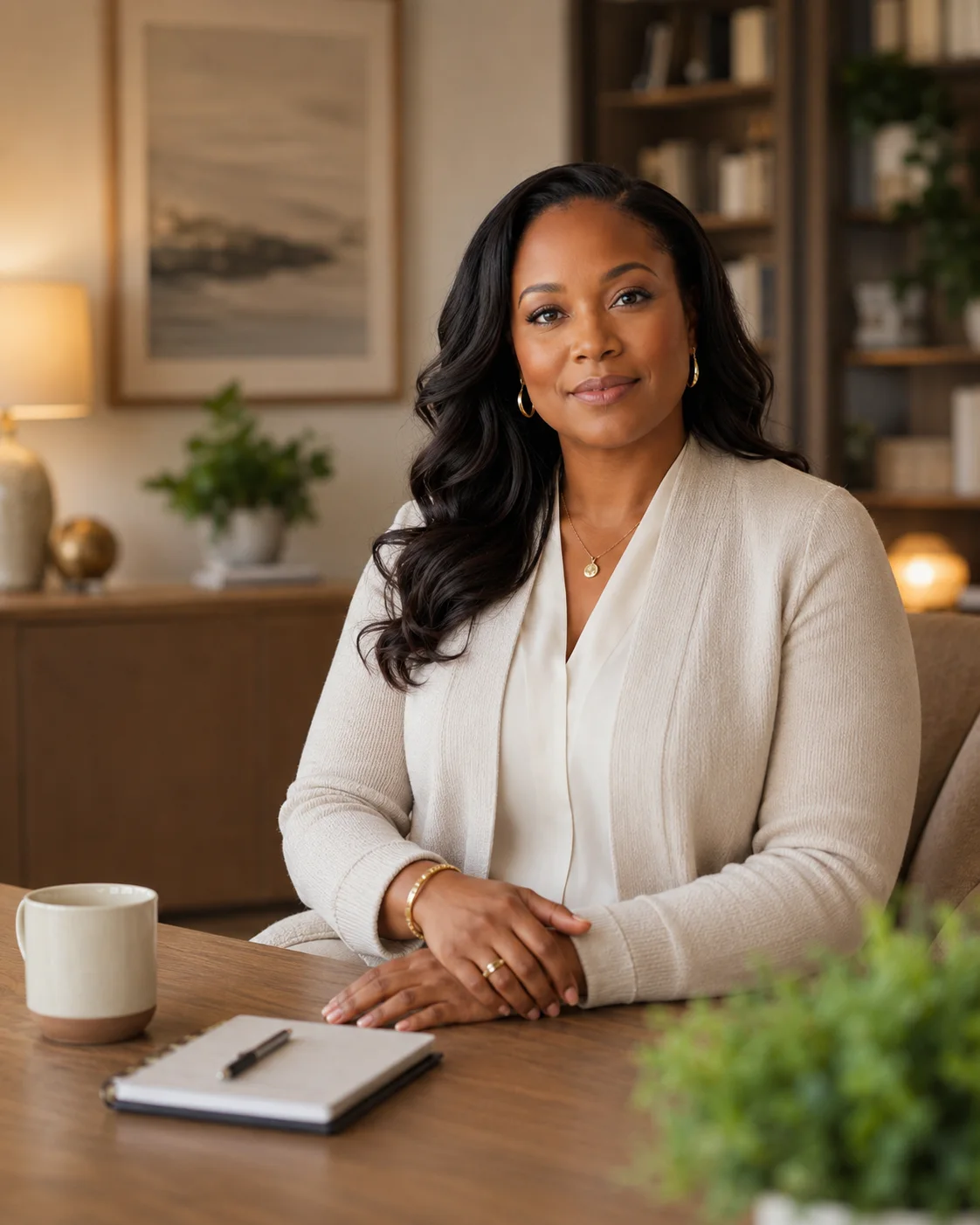 Naomi Reed, wellness practitioner and life coach, at her desk
